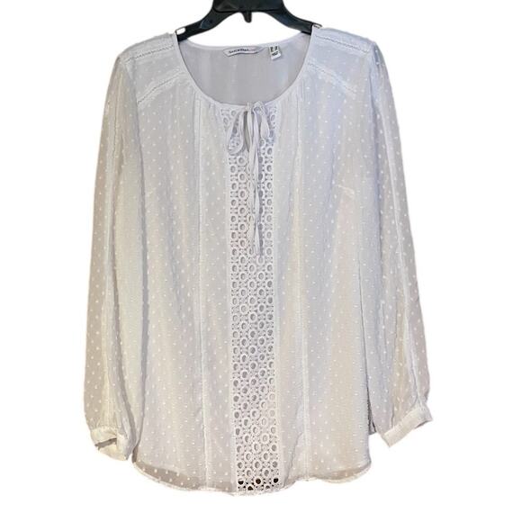 Isaac Mizrahi Live! White Size 10 Swiss Dot Chiffon Woven Peasant Blouse Top - Picture 10 of 10